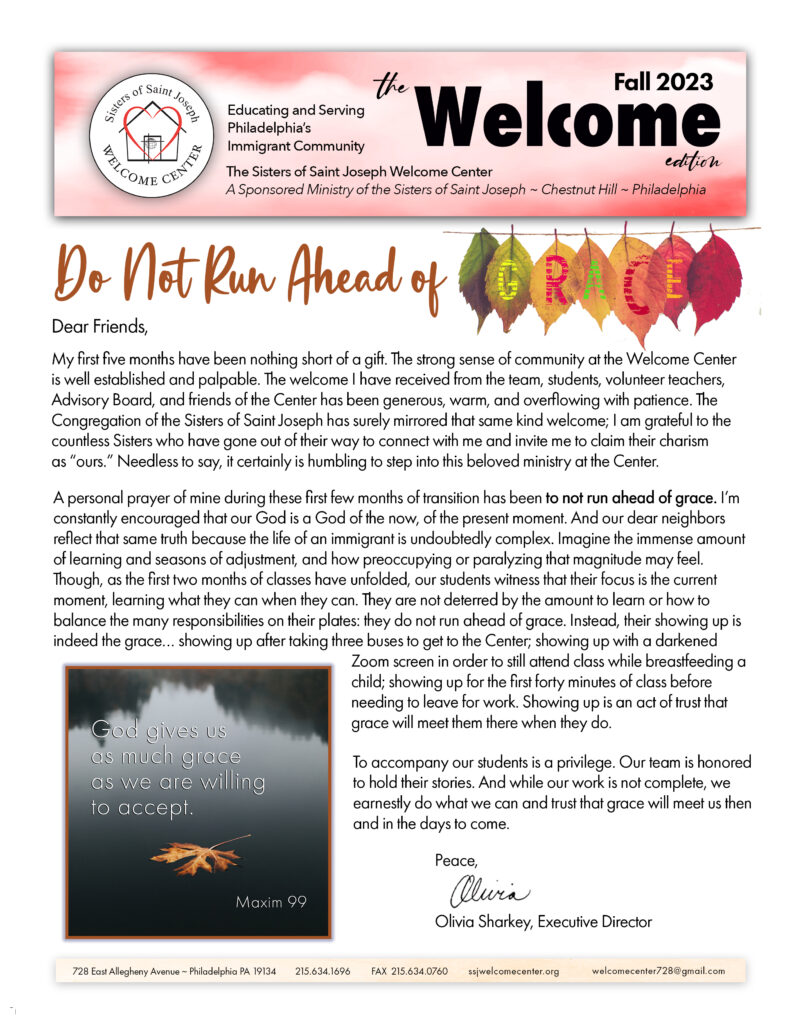 SSJ Welcome Center Newsletter Fall 2023